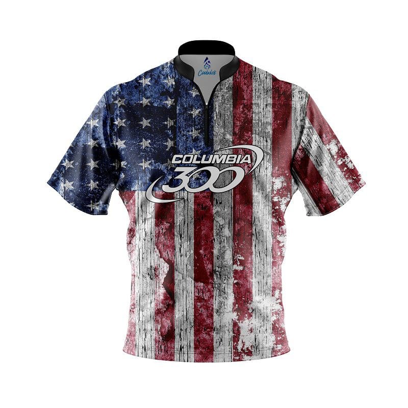 Image of Columbia 300 Rustic Flag Quick Ship CoolWick Sash Zip Bowling Jersey - 5X