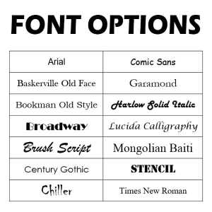 Font Options Available