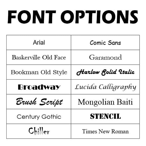 Font Options Available