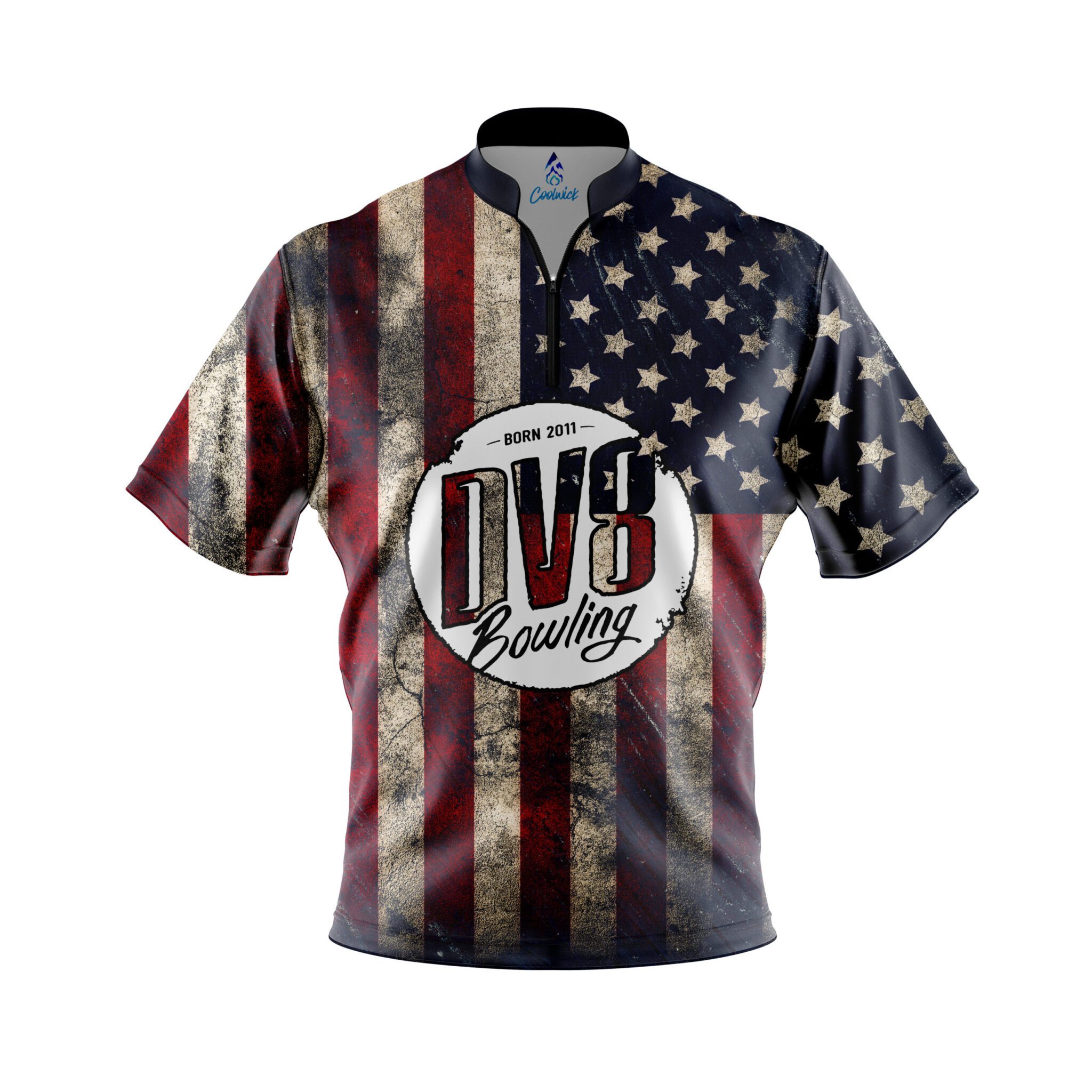 Image of DV8 American Flag Quick Ship CoolWick Sash Zip Bowling Jersey