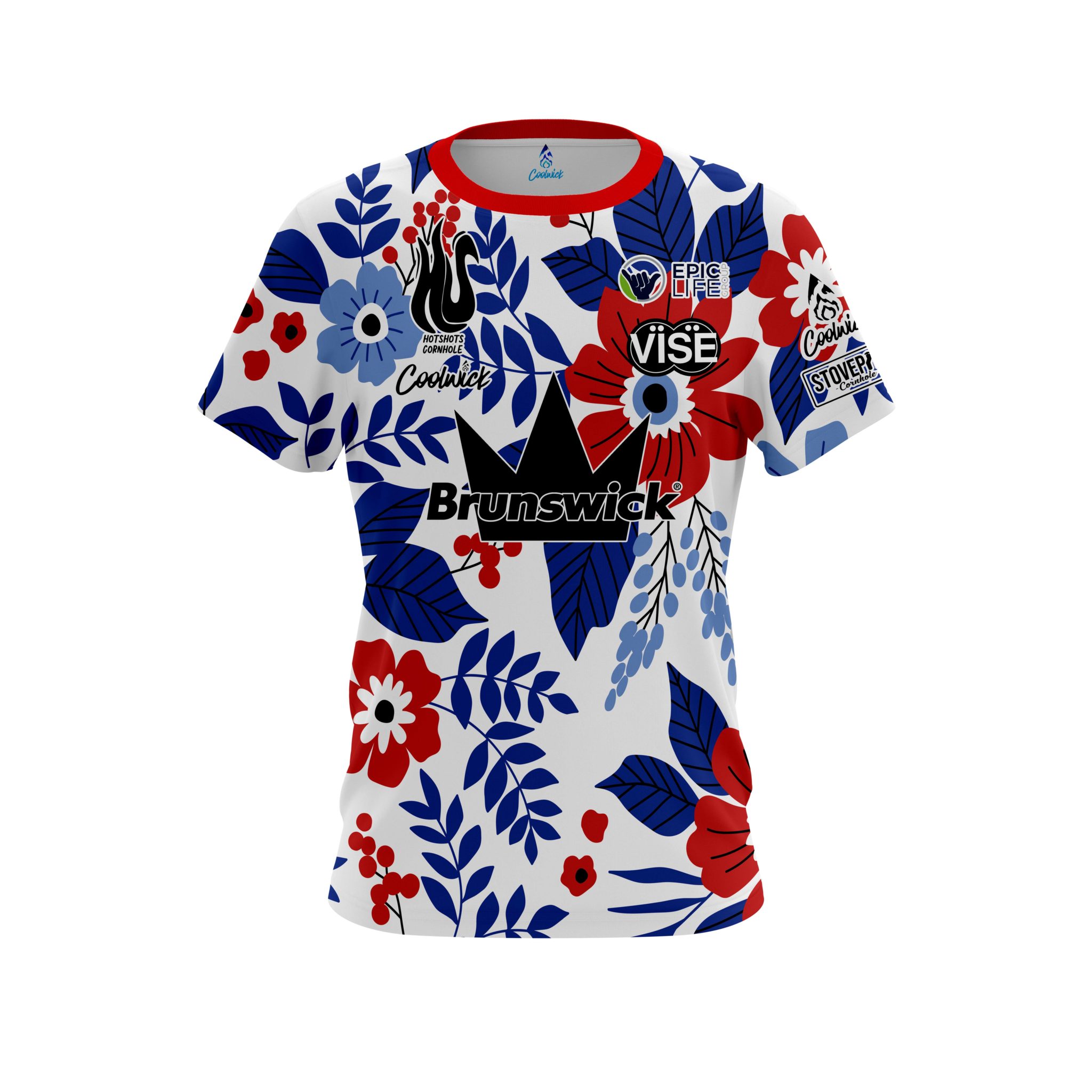 Image of Breanna Clemmer Red White Blue Flowers CoolWick Bowling Jersey