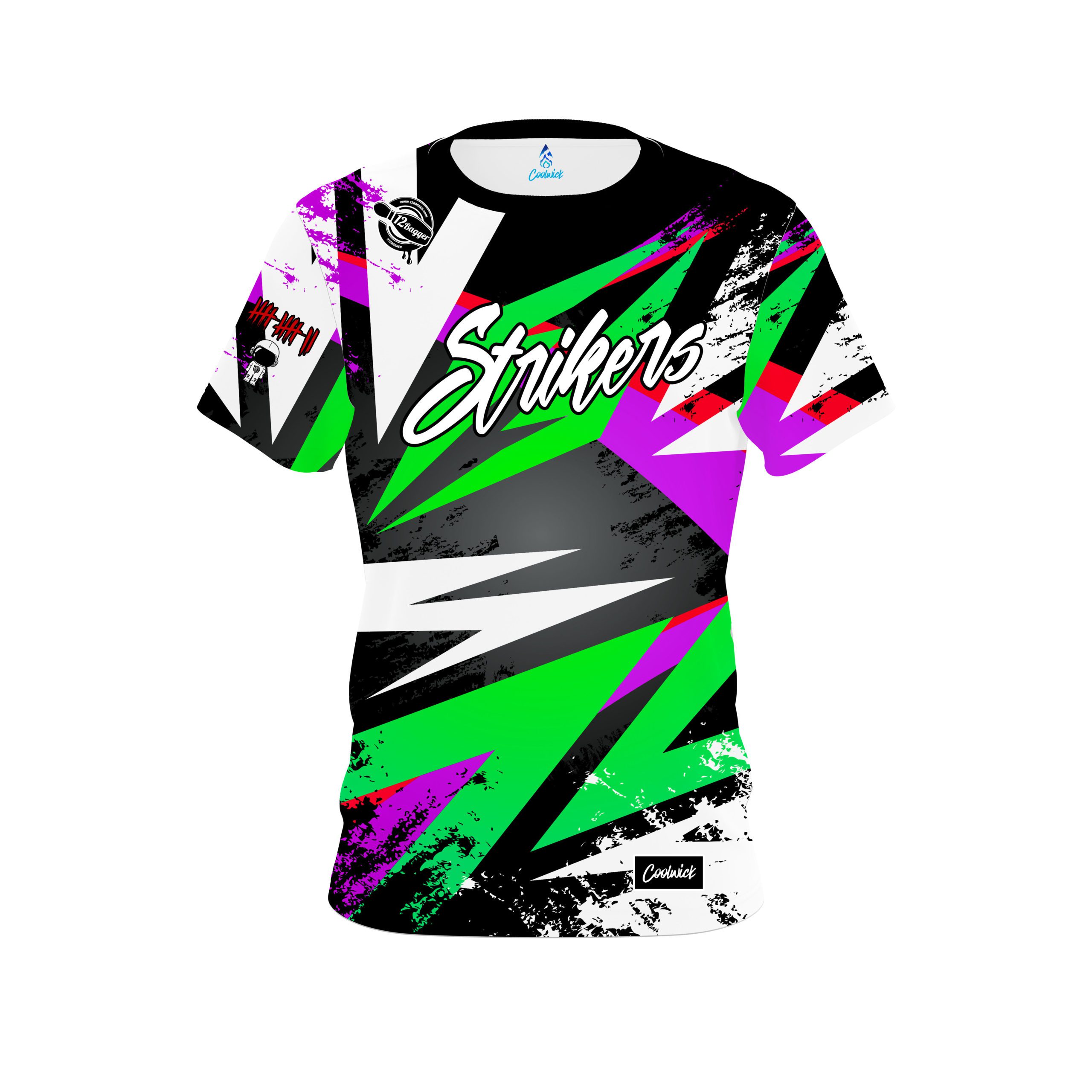 Image of 12Bagger Bowling Strikers Laneside Prizm Green CoolWick Bowling Jersey
