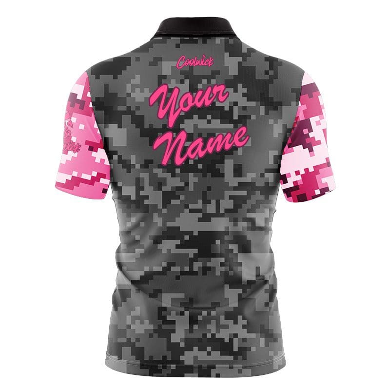 12Bagger Grey Pink Digital Camo CoolWick Bowling Jersey - Coolwick