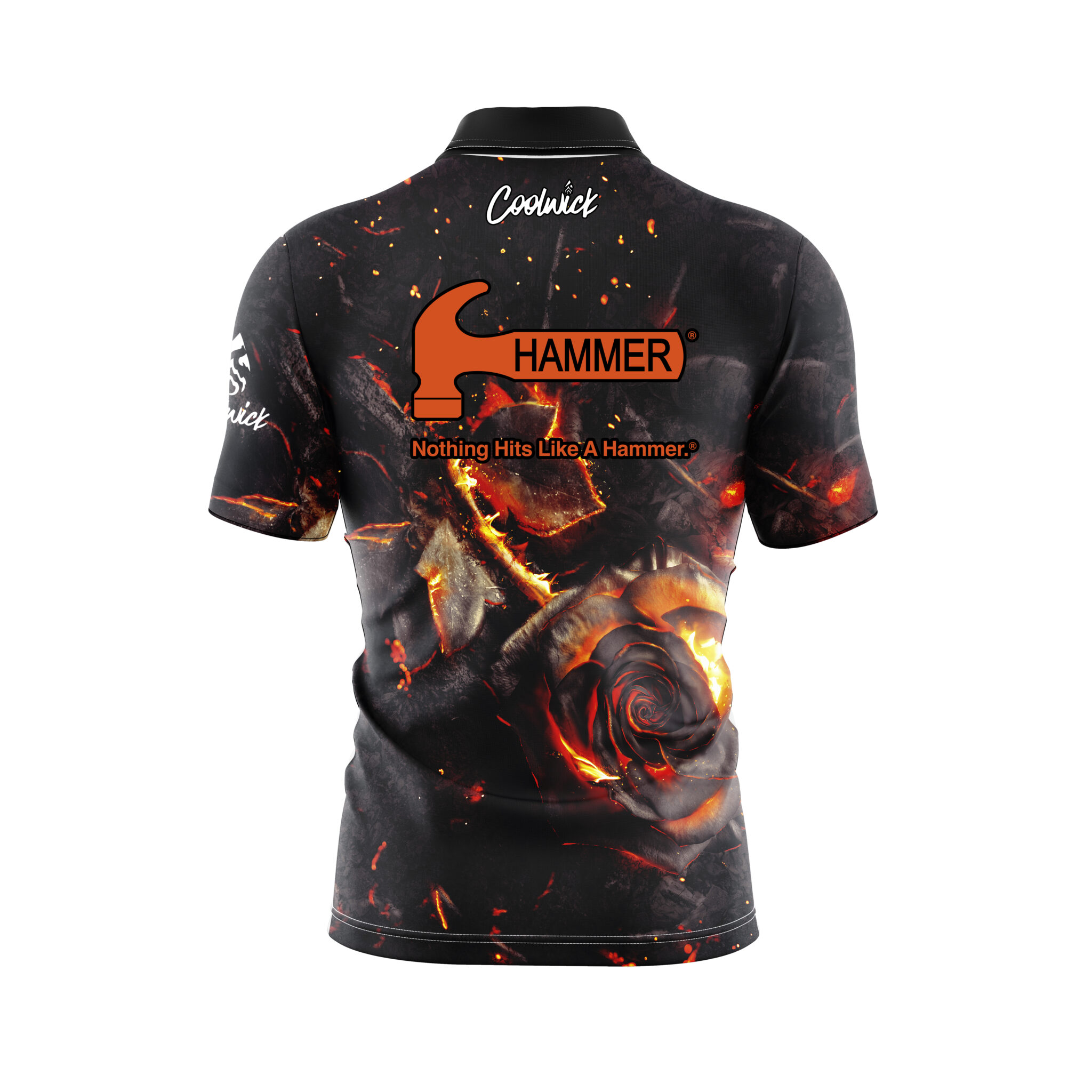 Hammer Flaming Rose Quick Ship CoolWick Sash Zip Bowling Jersey