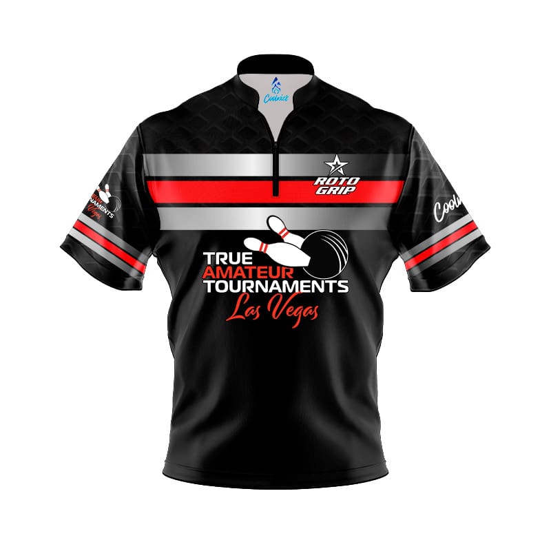 Image of TAT True Amateur Tournament Silver Red Stripes CoolWick Bowling Jersey - Roto Grip